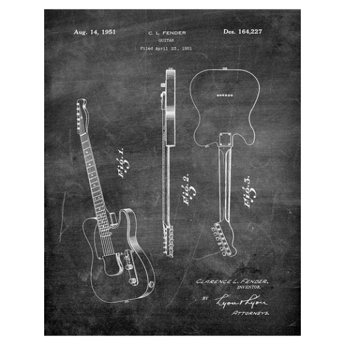 Fender Guitar 1951: Patent Art Print - Chalkboard - The Vault