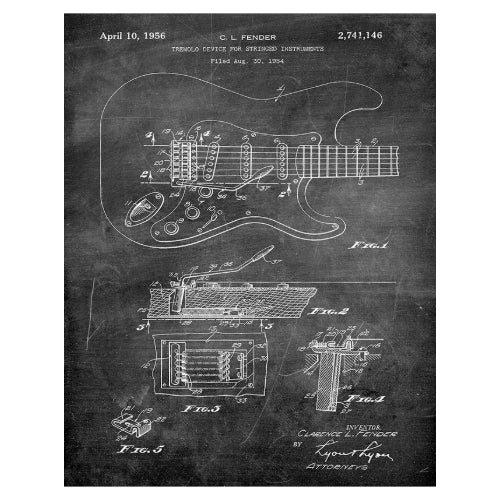 Fender Guitar 1956: Patent Art Print - Chalkboard - The Vault