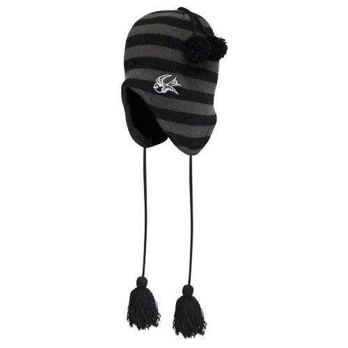 Gray & Black Striped Pom Pom Trapper: Sourpuss - Hat - The Vault