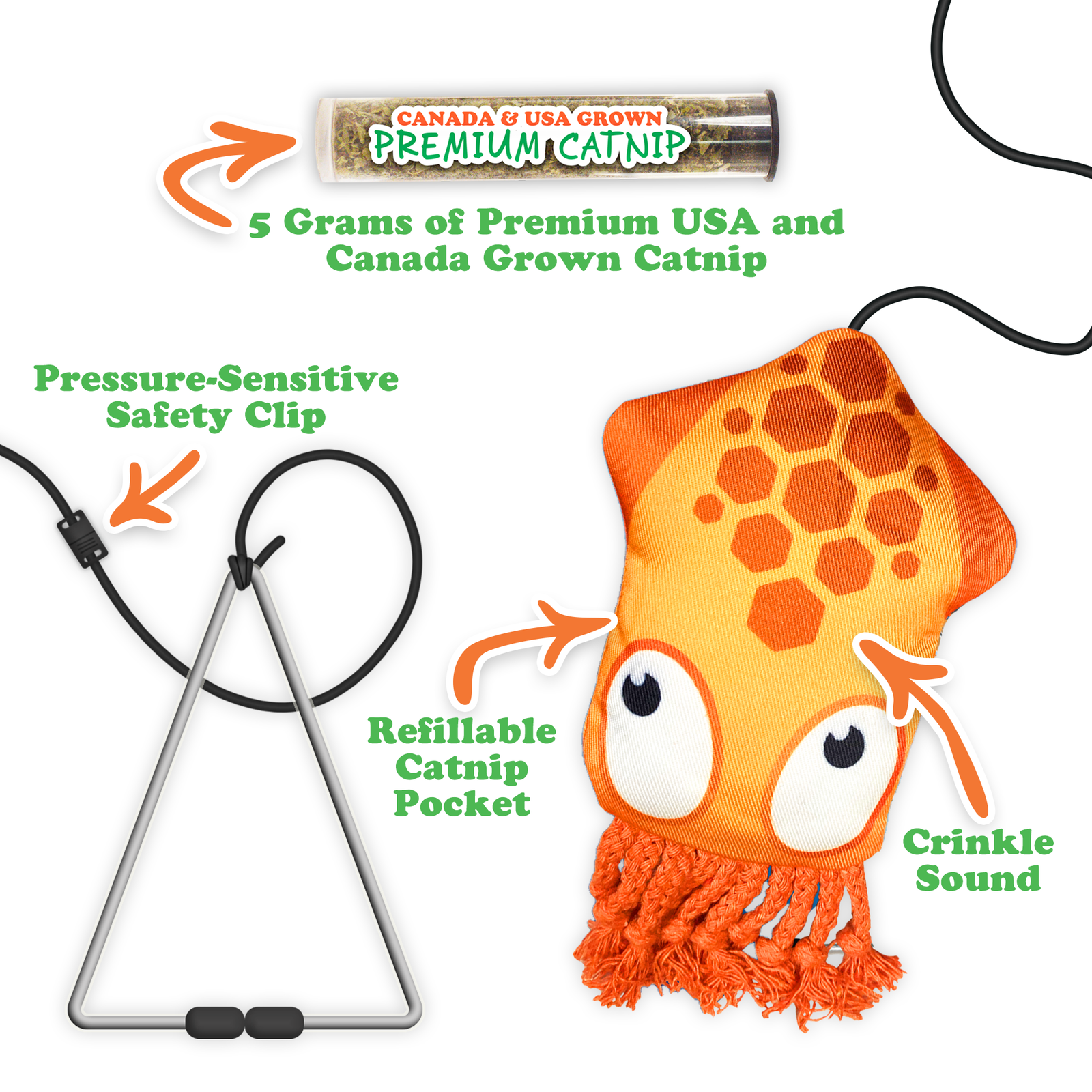Jump 'n' Jamb! Deep Sea Squid: Refillable Catnip Swinging Toy - Meowijuana - The Vault