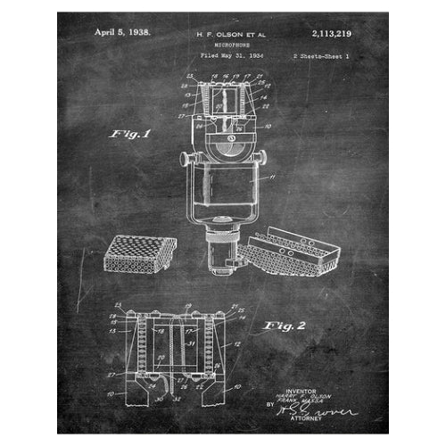 Microphone 1938: Patent Art Print - Chalkboard - The Vault