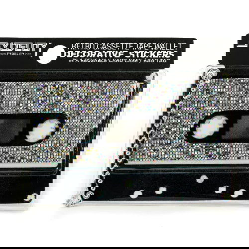 Retro Cassette Tape Deco Sticker Tag: Glam Rainbow Silver Glitter - Fydelity - The Vault