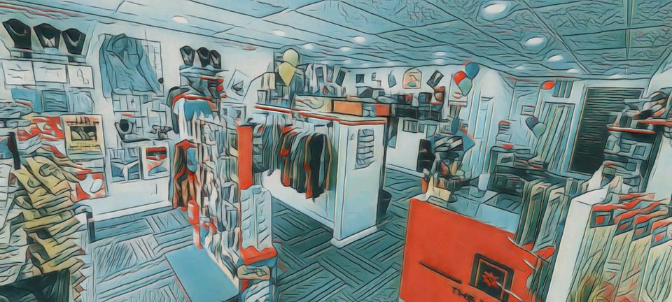 cartoon style photo of inside store 