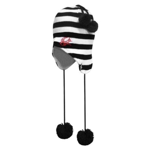 White & Black Striped Pom Pom Trapper: Sourpuss - Hat - The Vault