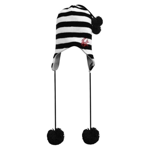 White & Black Striped Pom Pom Trapper: Sourpuss - Hat - The Vault