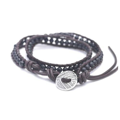 Black Agate: Stones and Leather - Wrap Bracelet - The Vault