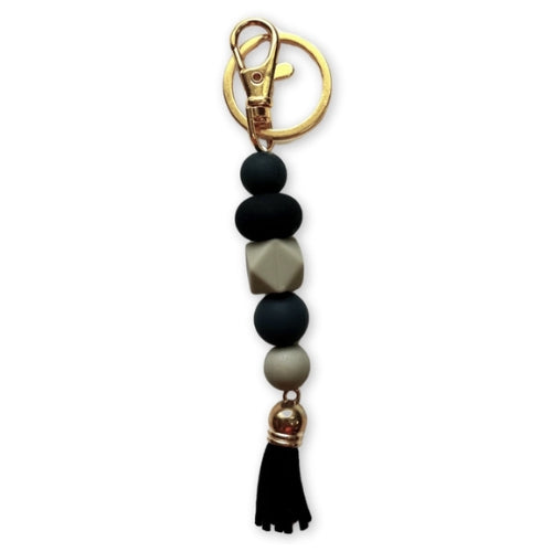 Black Slate Stone: Bead and Tassel - Keychain - The Vault