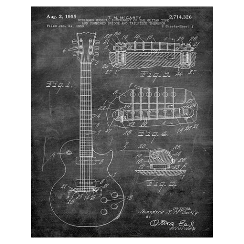 Gibson Guitar 1955: Patent Art Print - Chalkboard - The Vault