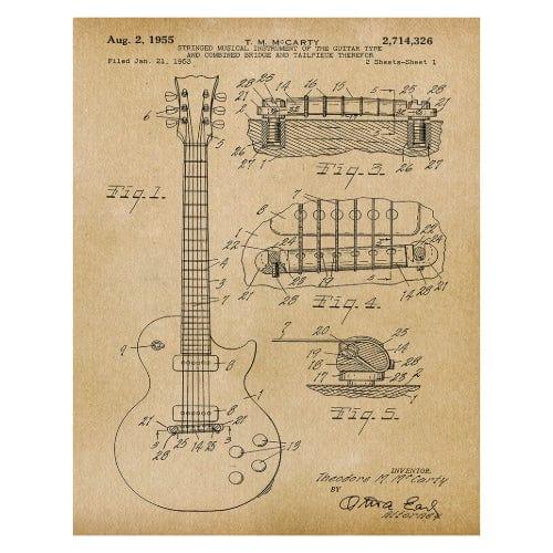 Gibson Guitar 1955: Patent Art Print - Parchment - The Vault