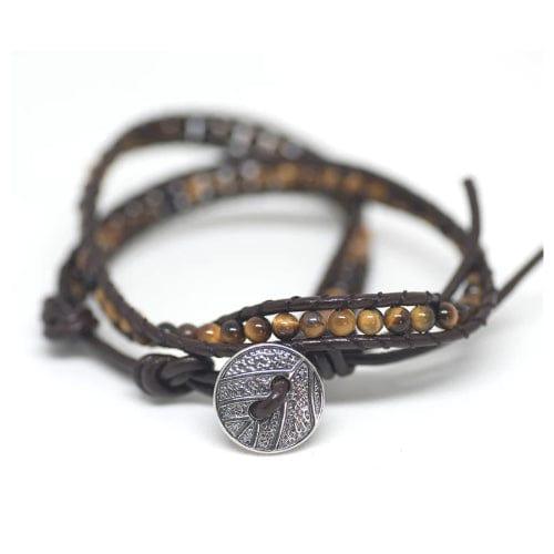 Golden Tigers Eye: Stones and Leather - Wrap Bracelet - The Vault