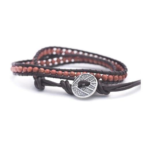 Goldstone: Stones and Leather - Wrap Bracelet - The Vault