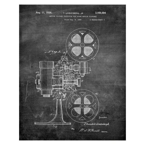 Movie Projector 1936: Patent Art Print - Chalkboard - The Vault