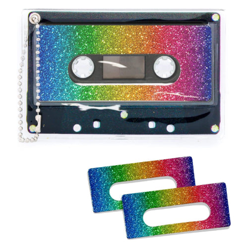 Retro Cassette Tape Deco Sticker Tag: Dazzler Rainbow Glitter - Fydelity