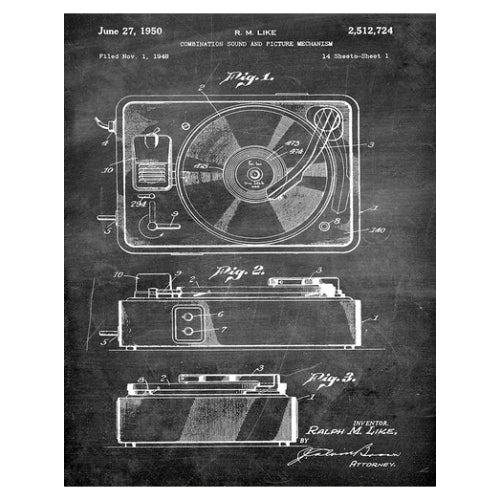 Turntable 1950: Patent Art Print - Chalkboard - The Vault